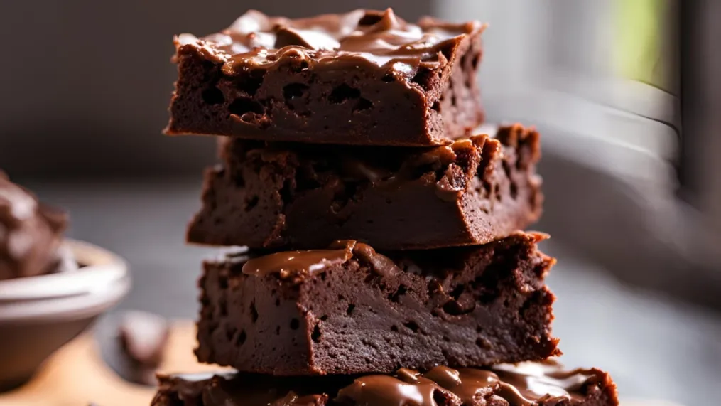 Freshly baked brownies on a cooling rack, with clean edges and a moist texture