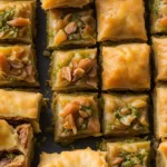 Greek baklava and Turkish baklava side by side showcasing differences in presentation, nuts, and syrup