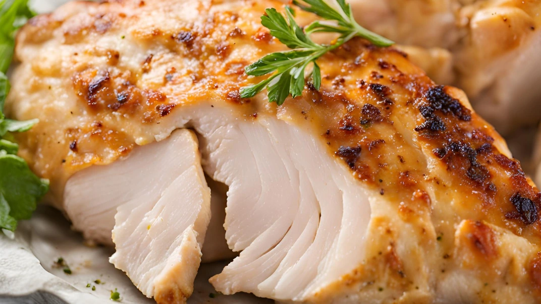 A raw chicken breast being stuffed with spinach, cheese, and garlic before baking